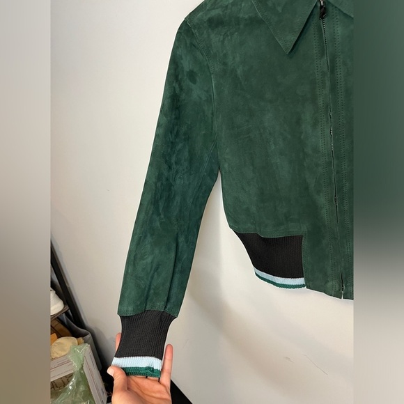 SANDRO Green Lamb Leather Suede Bomber Jacket Sz 8 US - Picture 6 of 16